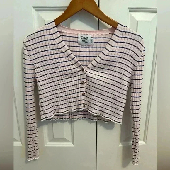 Princess Polly Striped Cropped Sweater Top Cardigan - Picture 1 of 9